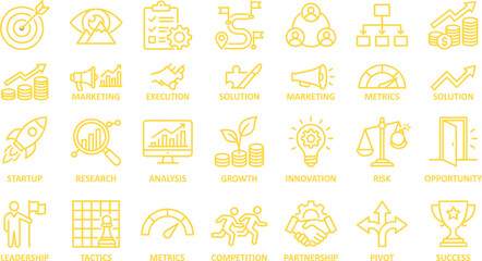 Fototapeta premium Business and finance management strategy symbols. linear style editable solid stroke icons set. linear style editable solid stroke icons set collection premium editable vector illustration pack
