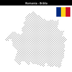 Fototapeta premium Map of Romania region Brăila in small cross shaped dots