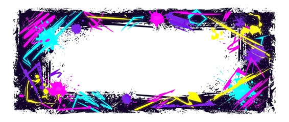 Vibrant Grungy Abstract Border Frame with Neon Colors © Zazi