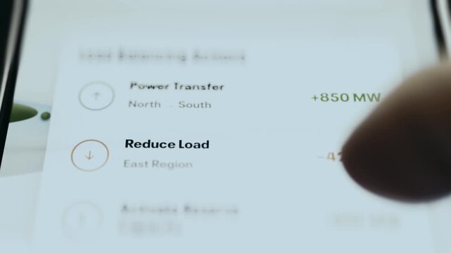 Load Balancing Actions Dashboard with specific actions to balance power grid load on Light UI