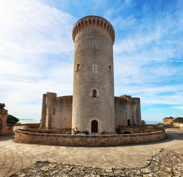View of historic Bellver Castle in Palma de Mallorca, Spain.