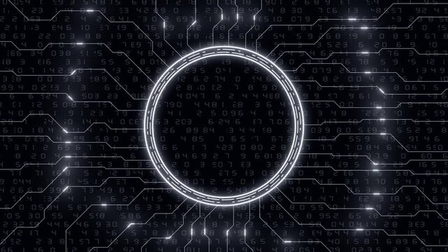 White color networking and connection with glowing circuit board with bank center hi tech design black technology 3D background for logo reveal and business purpose