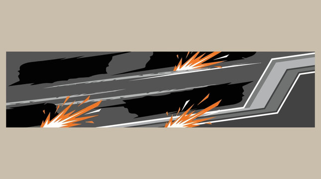 Grunge racing stripe decal with orange sparks.