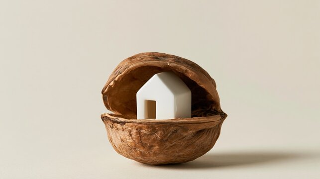 Miniature house inside walnut