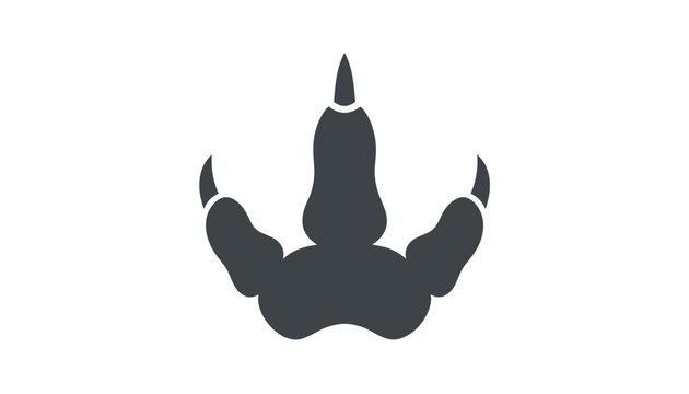 Dark grey dinosaur or beast claw footprint silhouette with three sharp claws isolated on white background.