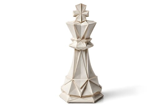Hyper Realistic 3D Origami Chess King Representing Executive Leadership Isolated on White Background