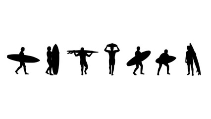 Fototapeta premium Human Silhouettes Set of Seven Dancing and Standing Figures in Bold Minimal Poster Style Featuring Silhouette, Figure, People