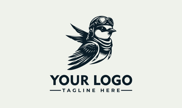 Vintage Swallow Bird Aviator Emblem Illustration for Creative Logo Branding and Mascot Design