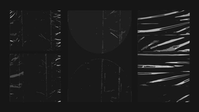 Dark grunge textures three panels of black and gray distressed abstract shapes on a black background abstract shapes