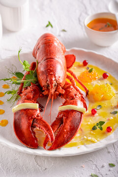 Professional boiled lobster flavored with citrus and butter.