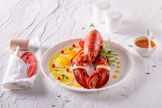 Professional boiled lobster as top chef-crafted dish.