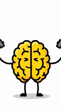 Cartoon brain lifting dumbbells for mental fitness.