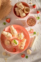 Sweet and delicious strawberry ice cream as refreshment in summer. © shaiith