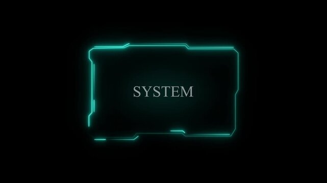 System text banners flash inside a sophisticated cyan interface frame line. High-tech network operational commands look highly authentic using this text overlay layer. Text modules loop clean.