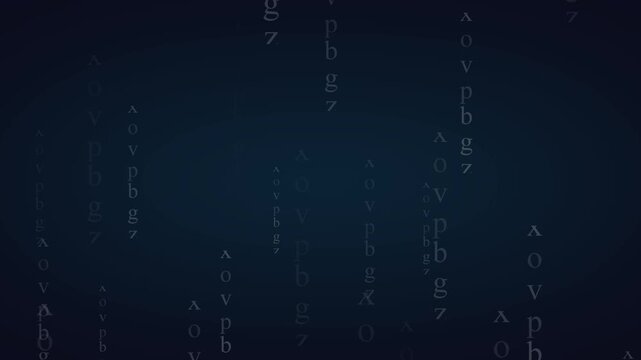 Vertical text matrix streams drop alphanumeric word layers down a dark display. Cyberpunk science fiction movies acquire an edgy data processing text matrix texture. Text streams drop down.