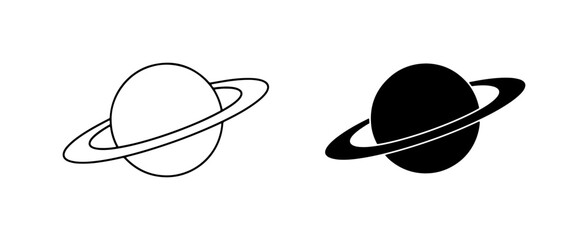 Planet Saturn Icons, Ringed Celestial Body Vector Graphics, Space Exploration Symbols © Juman