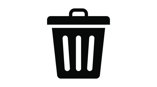 Minimalist trash bin vector illustration featuring bold black lines for digital user interface design elements