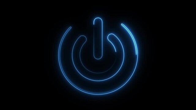 Power button symbols illuminate brightly with clean neon blue light arrays. Contemporary digital equipment manuals utilize this power button graphic configuration. Power button inputs pulse.