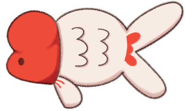 Red cap lionhead goldfish cartoon illustration