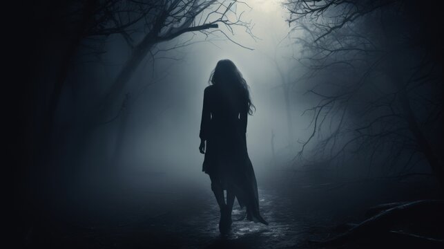 Woman walking in the dark