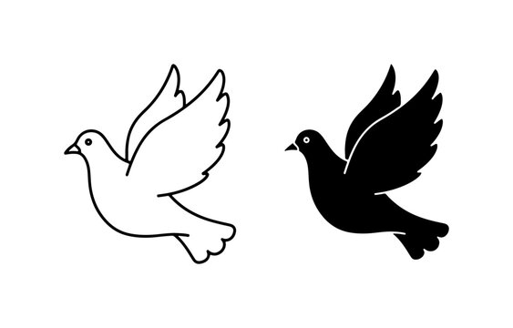 Flying Dove Vector Icon Set, Peace Symbol, Holy Spirit Bird, Freedom and Hope Graphic