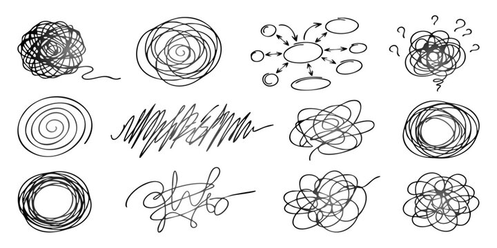 Hand Drawn Scribble Elements and Confusion Line Art Vector Set for Brainstorming Concepts