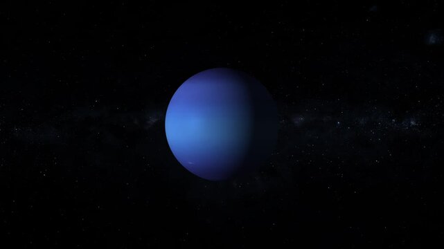 Planet Neptune graphics spin slowly amid deep space nebula cloud structures. Astronomy educational films gain premium production quality from this solar planet asset. Planet maps rotate neatly.