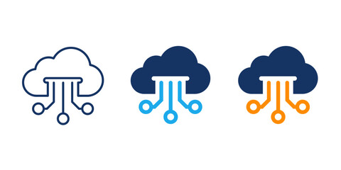 Obraz premium Cloud computing technology icons set, Editable stroke, digital network connection symbols, with solid vector