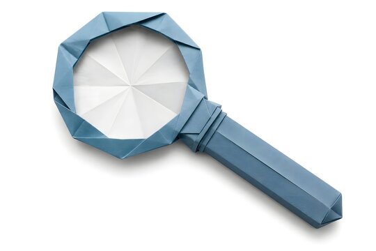 Folded Origami Magnifying Glass with Paper Lens Isolated on White Background