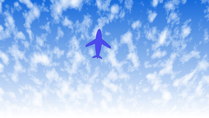 Blue airplane silhouette flying in cloudy sky aircraft. Modern blue airplane silhouette in cloudy sky highlighting aircraft movement, aviation, and travel themes. © Surjomukhi