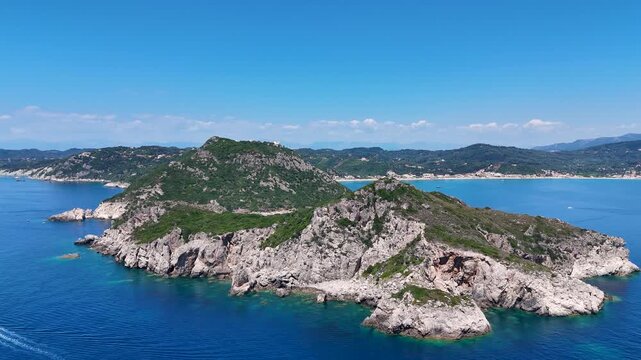 Aerial view of Porto Timoni beach and cape in Corfu, Greece