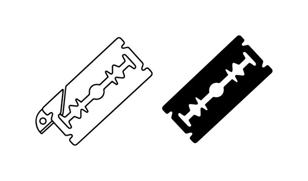 Razor Blade Icons, Sharp Metal Tool, Grooming and Shaving Equipment, Clean Cut Graphic