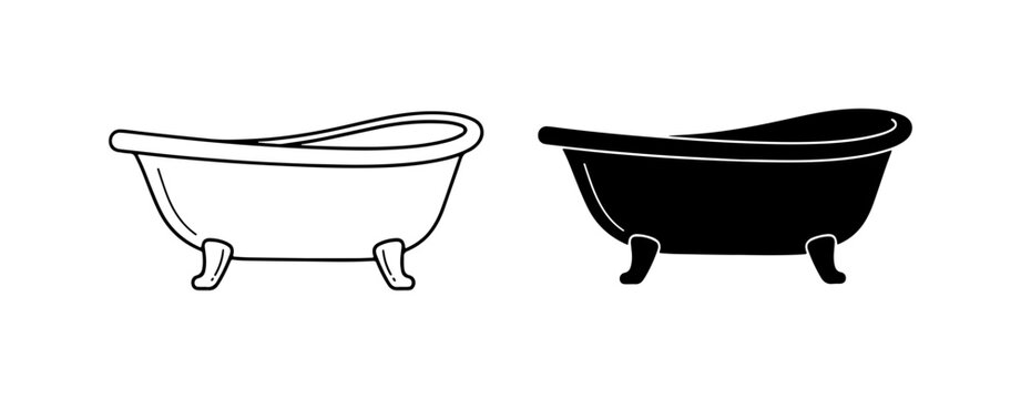 Clawfoot Bathtub Icons, Vintage Bathroom Fixture Vector Art, Black and White Tub Designs