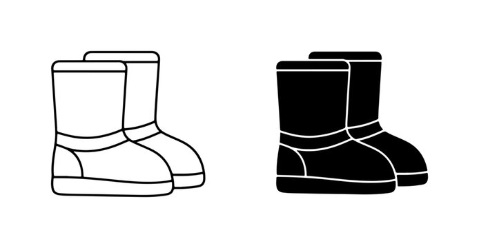 Winter Boots Icon Set, Cozy Footwear Graphics, Warm Apparel Vector Art, Casual Shoe Symbols