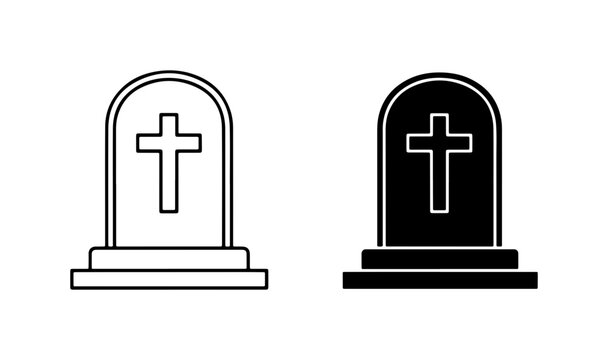 Christian Gravestone Icons, Cemetery Tombstone Symbols, Religious Memorial Monument Vector Graphics