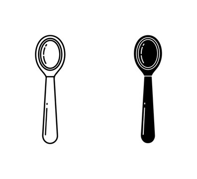 Simple Spoon Icons, Outline and Solid Fill, Kitchen Utensil Vector Graphics, Food Service Tools