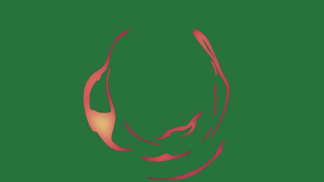 White border and screen picture of face red bird circle man ' s drawing an egg fire isolated on green screen background
