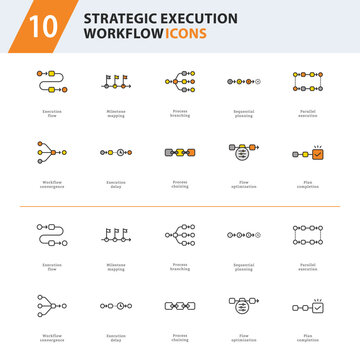Strategic Execution Workflow Outline Line Icons for Project Management and Operations Dashboard