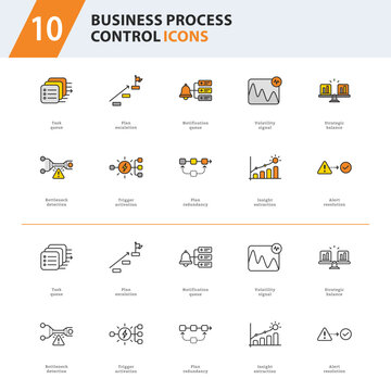Business Process Control Outline Line Icons for Workflow Automation, Operations and Enterprise Management