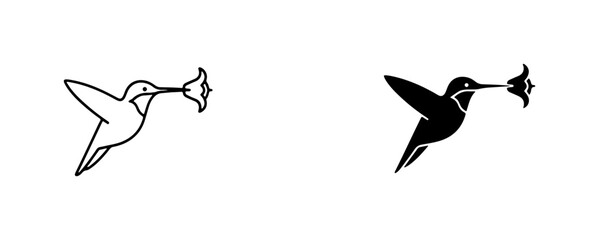 Hummingbird with Flower Icon Set, Minimalist Line Art and Silhouette Vector Graphics © Ajadul