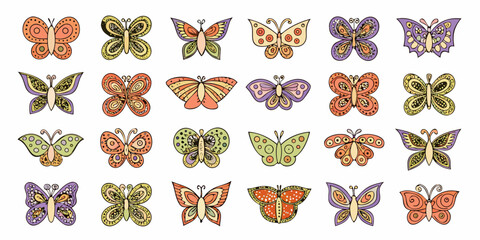 Hand drawn Butterflies Pattern Colorful Insect Illustrations On White Background © Bablu