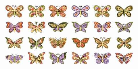 Hand Drawn Butterflies Pattern Colorful Insect Illustration Collection © Bablu