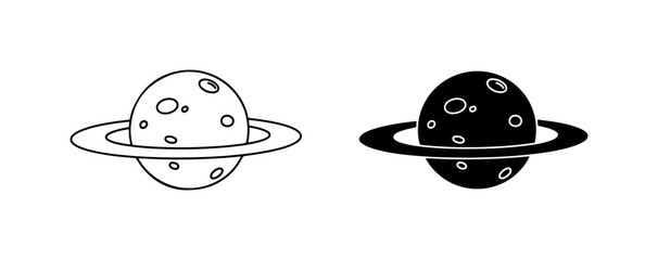 Planet with Rings Icons, Space Celestial Body Vector Art, Cosmic Exploration Graphics © Ajadul