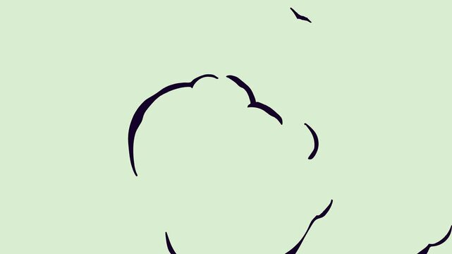 Drawing of sheep black cloud silhouette man in suit tie dog on bear bird flying the sky isolated on green screen background