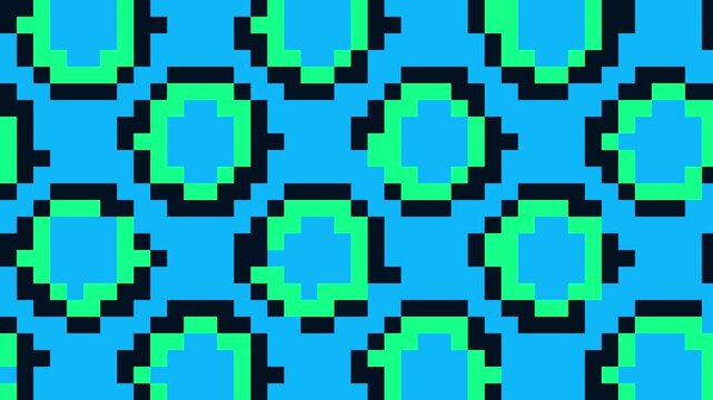 Vibrant leopard print pattern featuring repeating pixelated circular shapes in bright blue and neon green colors