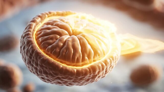 Detailed 3d animation showing mitochondria, the powerhouse of the cell, generating adenosine triphosphate - atp - for cellular respiration, energy metabolism, and overall biological health