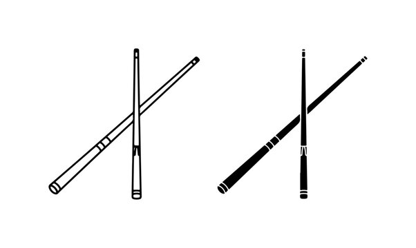 Billiard Cues, Pool Sticks, Sports Equipment, Game Accessories, Vector Icons