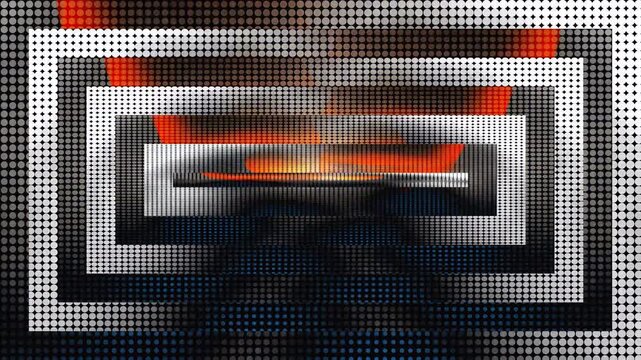 Abstract Rectangular Geometric Design Featuring Kinetic Gradients and Metallic Halftone Textures for Modern Digital Art Composition
