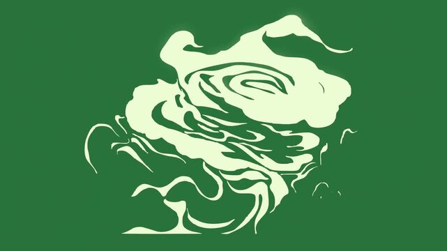 White logo and rose two birds flying in the sky border black cat silhouette of man person riding horse isolated on green screen background