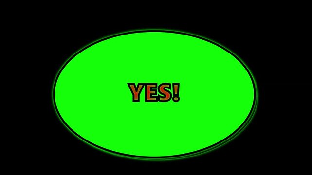 A bright neon green glowing oval button featuring the word YES in bold capital letters